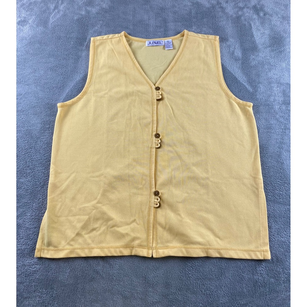 J.L. Plum Womens XL Yellow‎ Pique Knit Button Front V-Neck Sleeveless Vest